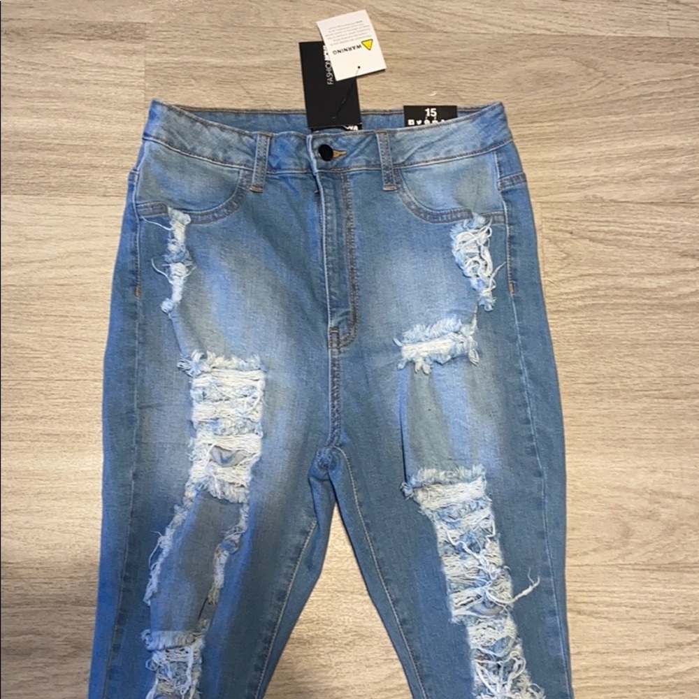 Alter Ego High Waisted Distressed Jeans light blue
